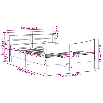 Bed Frame With Headboard White 150X200 Cm King Size Solid Wood Pine