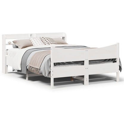 Bed Frame With Headboard White 150X200 Cm King Size Solid Wood Pine