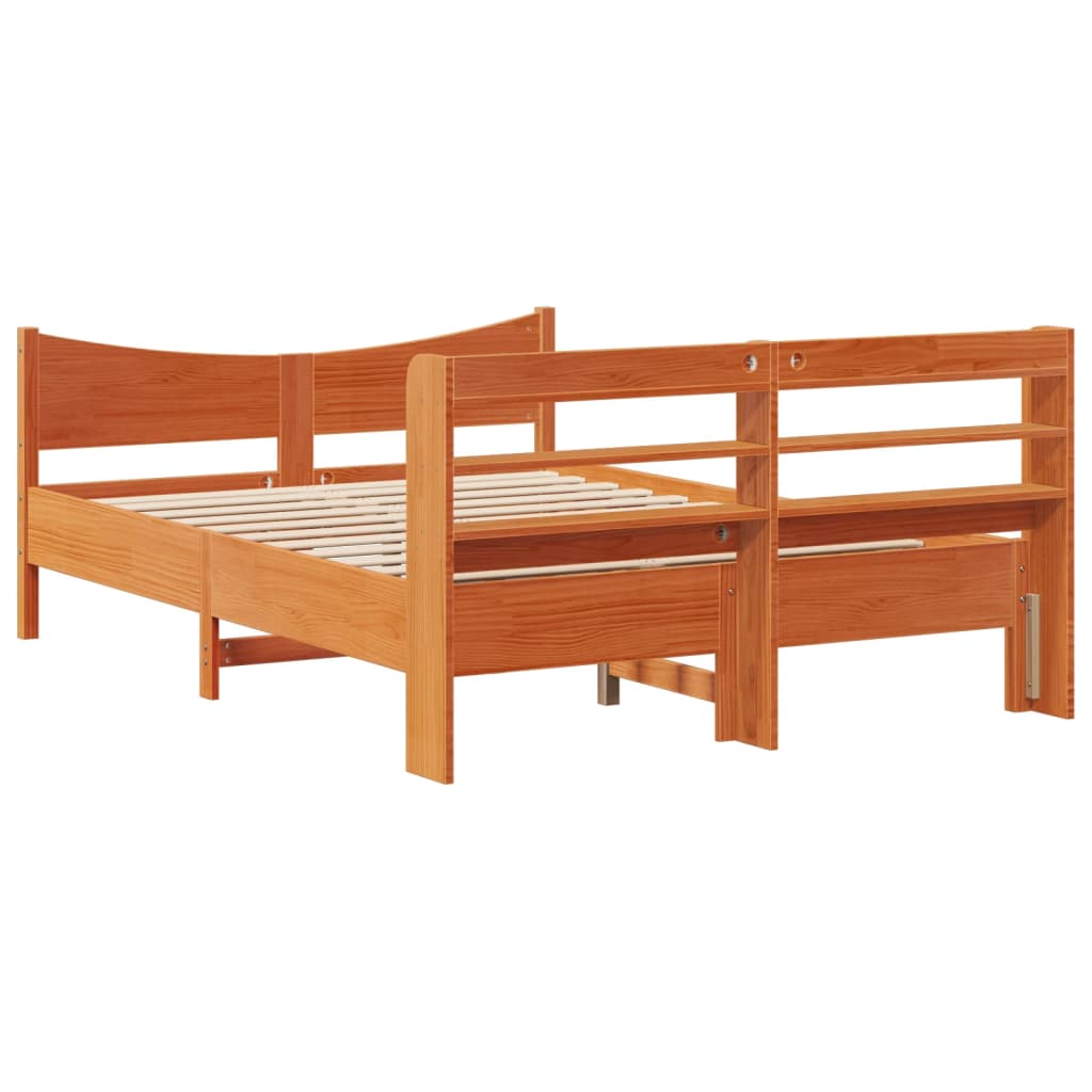 Bed Frame With Headboard Wax Brown 150X200 Cm King Size Solid Wood Pine