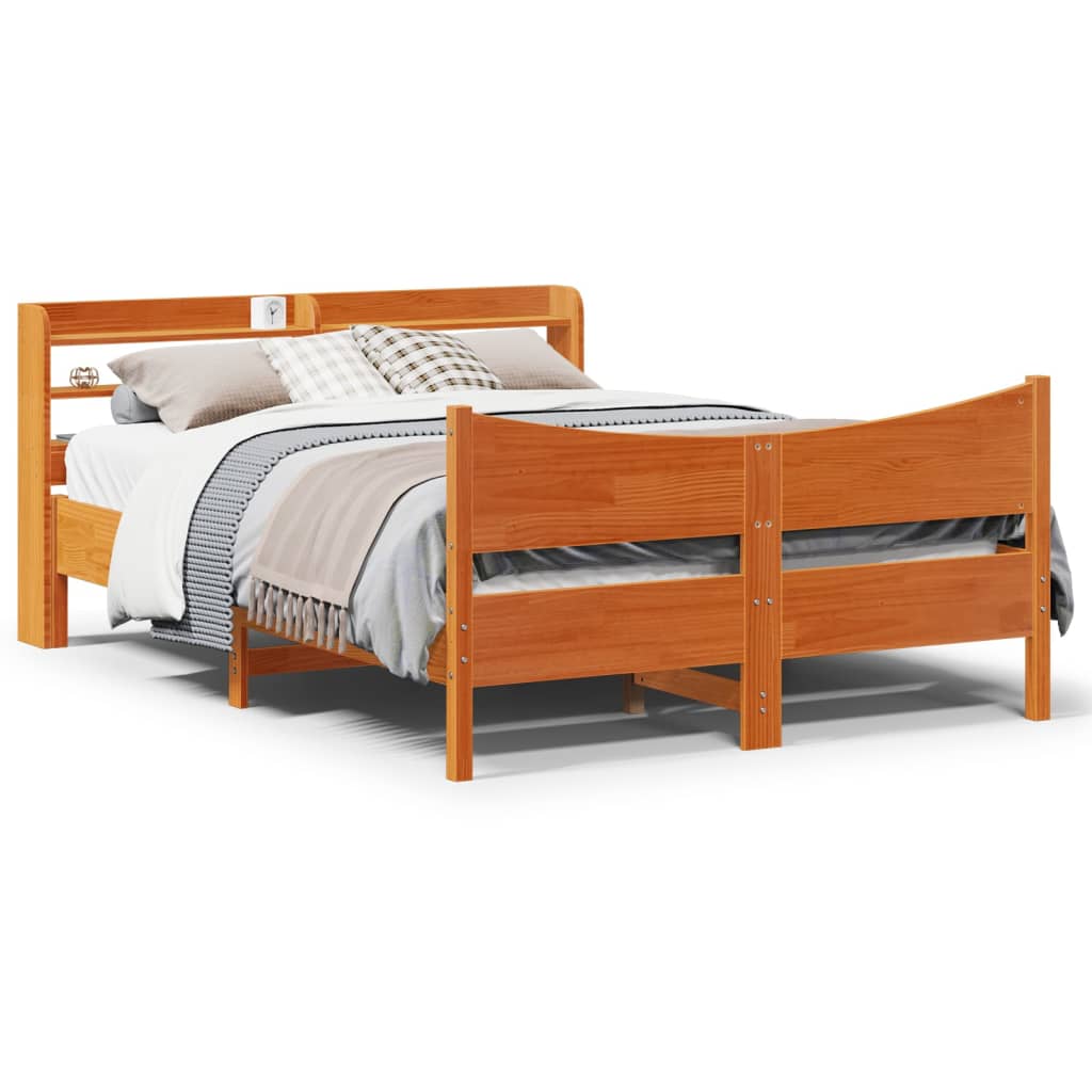 Bed Frame With Headboard Wax Brown 150X200 Cm King Size Solid Wood Pine