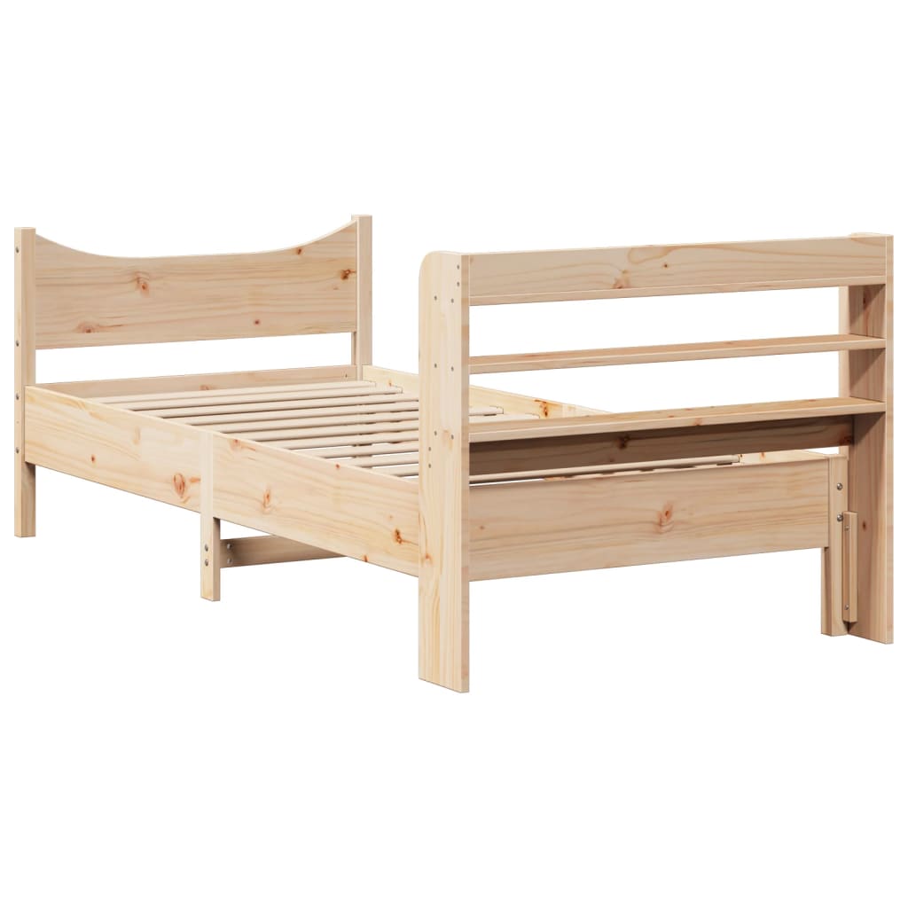 Bed Frame With Headboard 90X190 Cm Single Solid Wood Pine