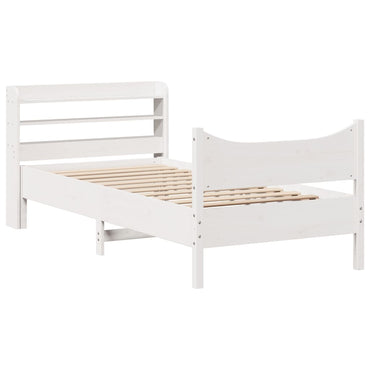 Bed Frame With Headboard White 90X190 Cm Single Solid Wood Pine