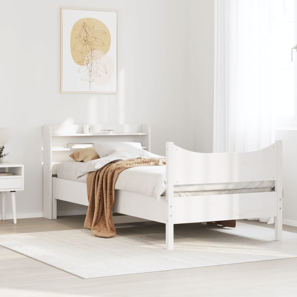 Bed Frame With Headboard White 90X190 Cm Single Solid Wood Pine