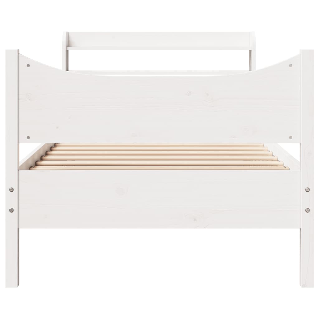 Bed Frame With Headboard White 90X190 Cm Single Solid Wood Pine