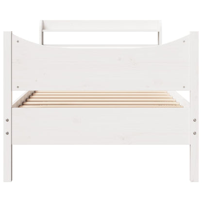 Bed Frame With Headboard White 90X190 Cm Single Solid Wood Pine