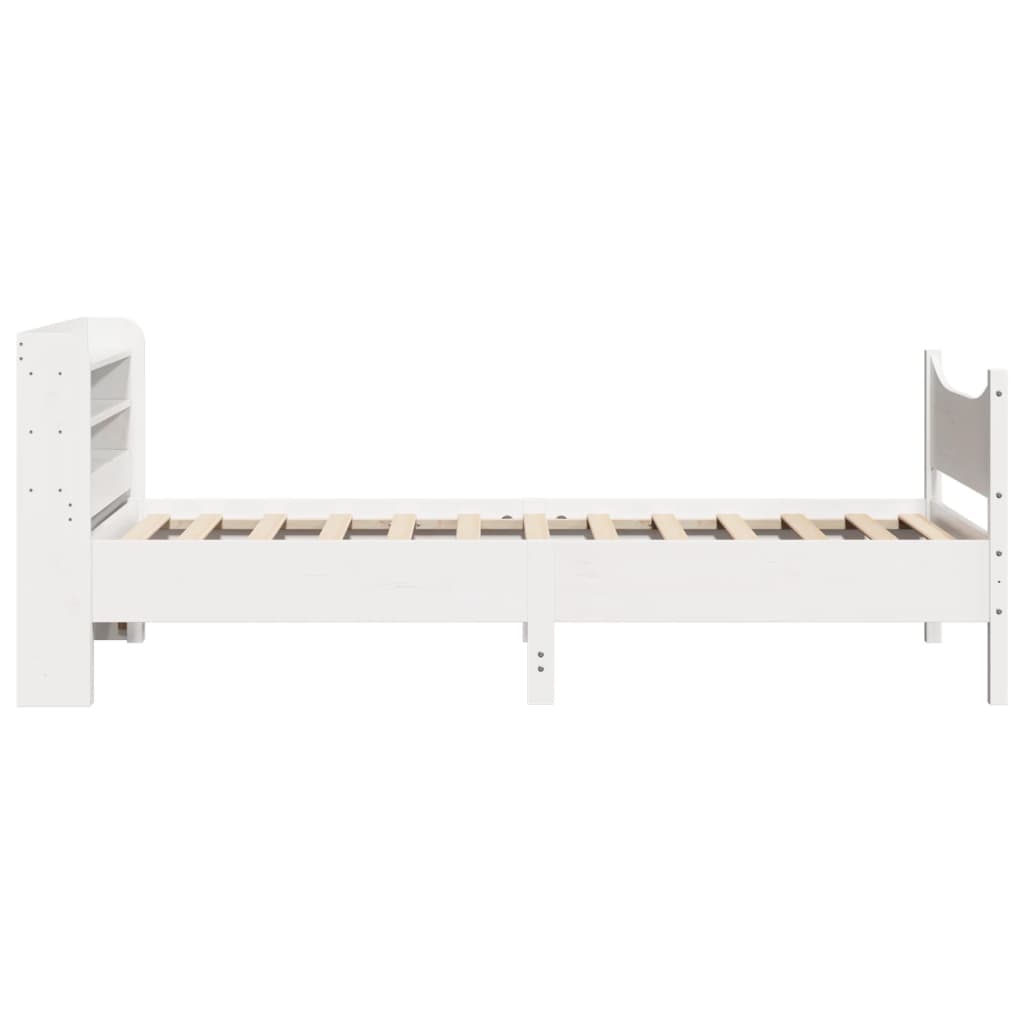 Bed Frame With Headboard White 90X190 Cm Single Solid Wood Pine