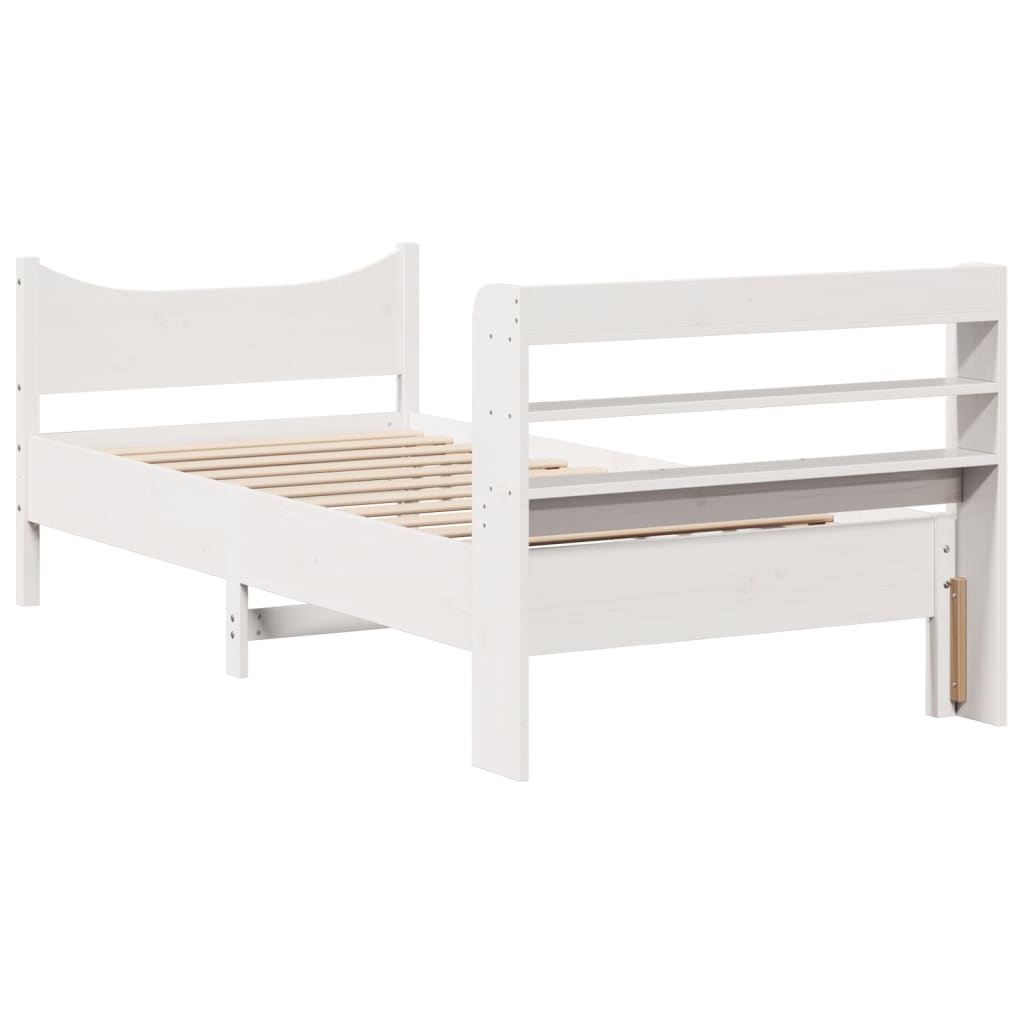 Bed Frame With Headboard White 90X190 Cm Single Solid Wood Pine