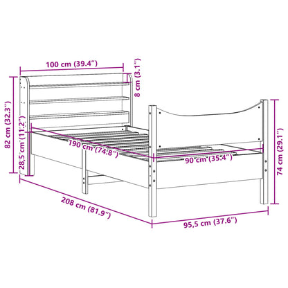 Bed Frame With Headboard White 90X190 Cm Single Solid Wood Pine