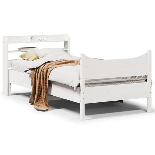 Bed Frame With Headboard White 90X190 Cm Single Solid Wood Pine