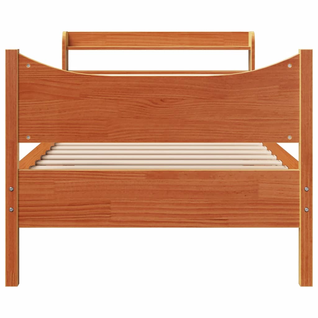 Bed Frame With Headboard Wax Brown 90X190 Cm Single Solid Wood Pine