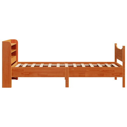 Bed Frame With Headboard Wax Brown 90X190 Cm Single Solid Wood Pine