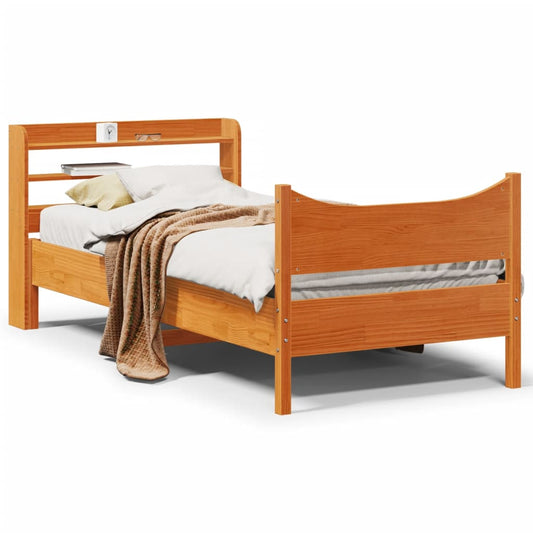 Bed Frame With Headboard Wax Brown 90X190 Cm Single Solid Wood Pine