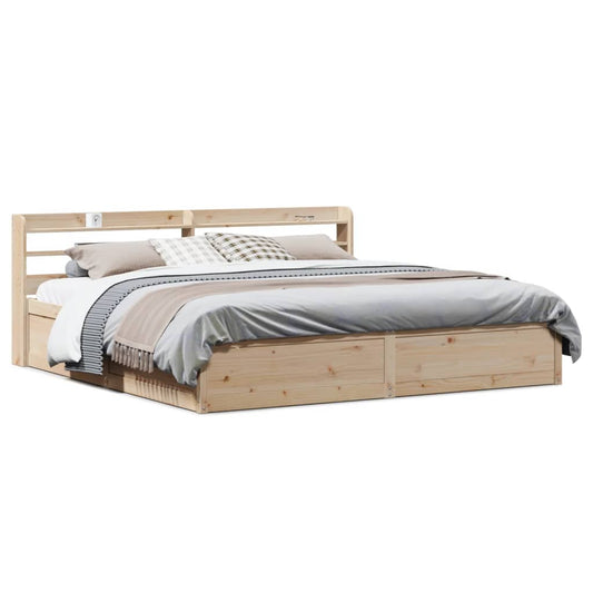 Bed Frame With Headboard 180X200 Cm Super King Solid Wood Pine