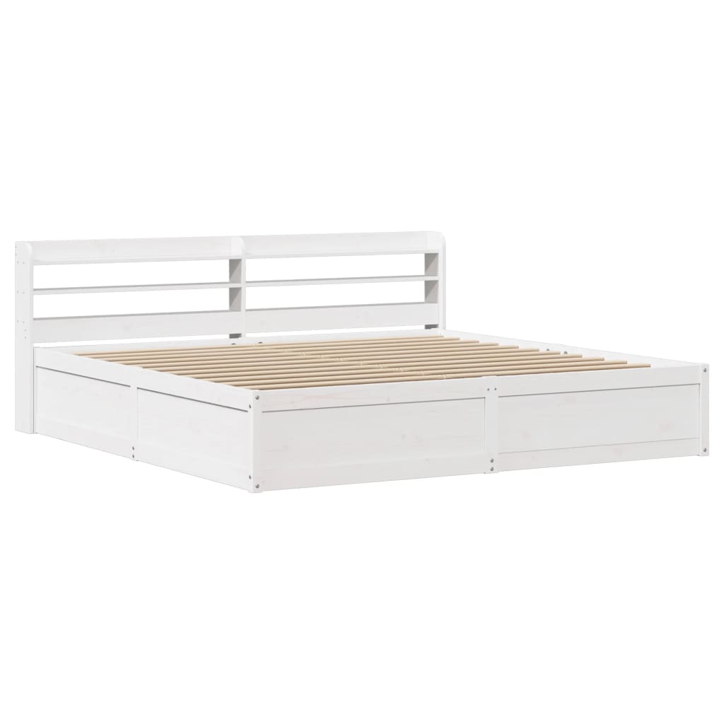 Bed Frame With Headboard White 180X200 Cm Super King Solid Wood Pine