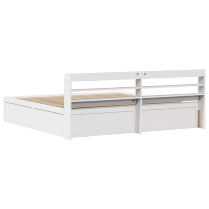 Bed Frame With Headboard White 180X200 Cm Super King Solid Wood Pine