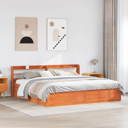 Bed Frame With Headboard Wax Brown 180X200 Cm Super King Solid Wood Pine