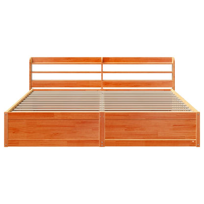 Bed Frame With Headboard Wax Brown 180X200 Cm Super King Solid Wood Pine