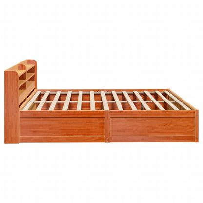 Bed Frame With Headboard Wax Brown 180X200 Cm Super King Solid Wood Pine