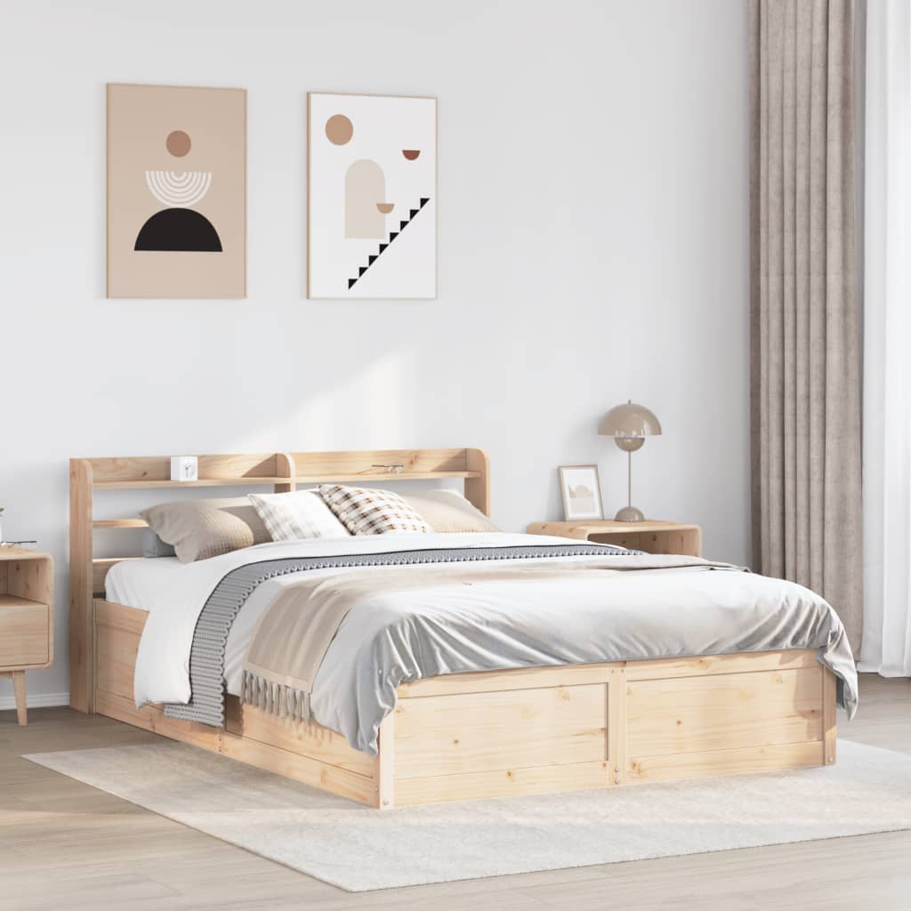 Bed Frame With Headboard 150X200 Cm King Size Solid Wood Pine