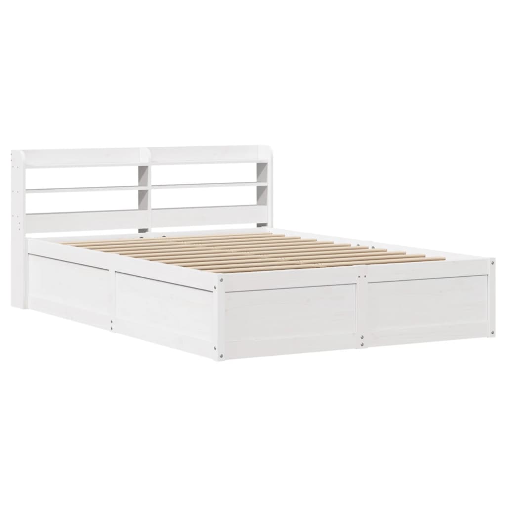 Bed Frame With Headboard White 150X200 Cm King Size Solid Wood Pine