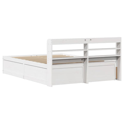 Bed Frame With Headboard White 150X200 Cm King Size Solid Wood Pine