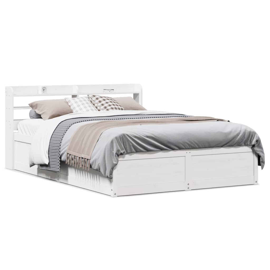 Bed Frame With Headboard White 150X200 Cm King Size Solid Wood Pine