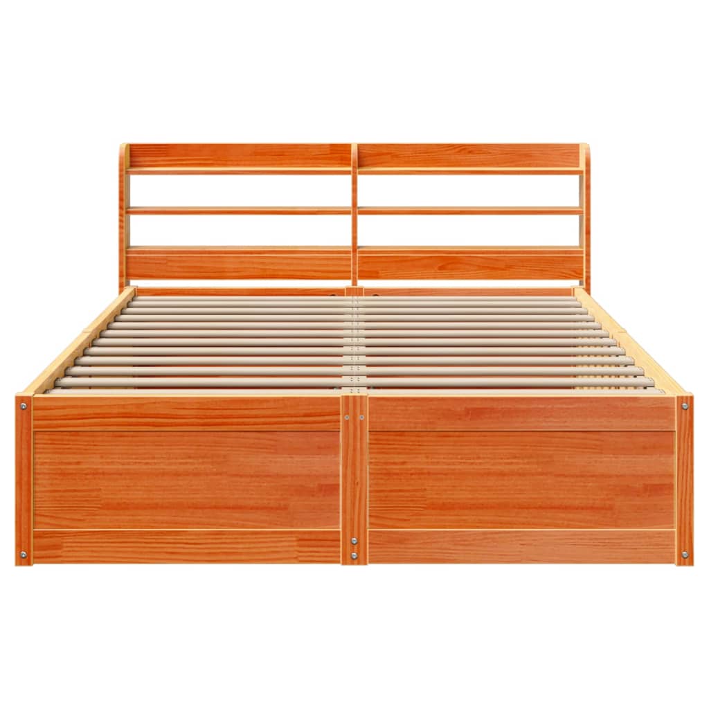 Bed Frame With Headboard Wax Brown 150X200 Cm King Size Solid Wood Pine