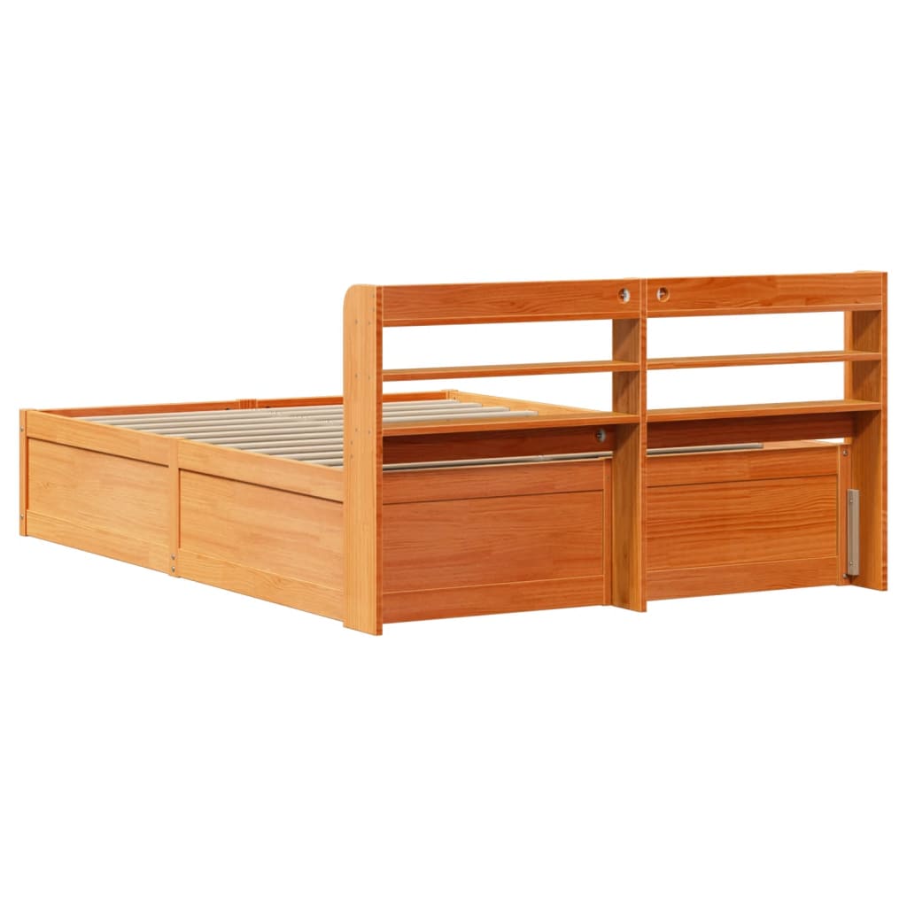 Bed Frame With Headboard Wax Brown 150X200 Cm King Size Solid Wood Pine