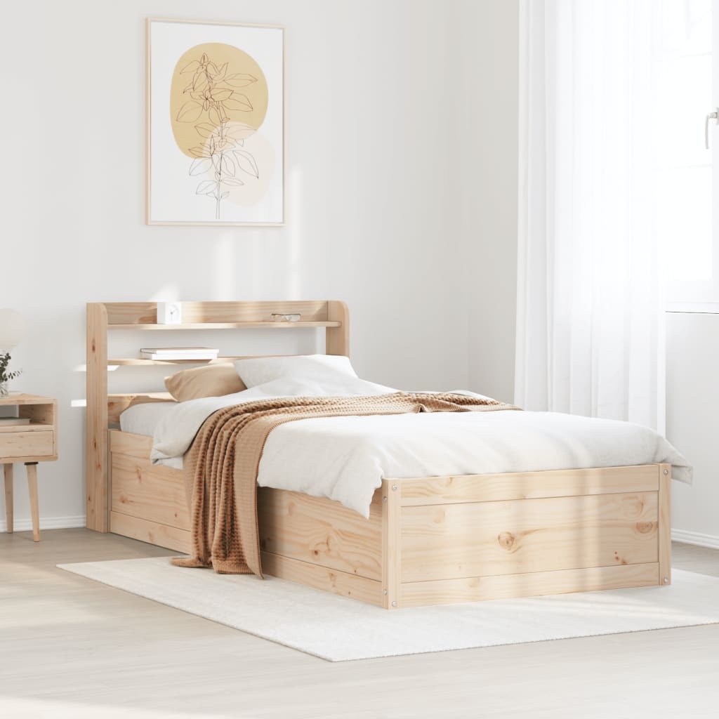 Bed Frame With Headboard 90X190 Cm Single Solid Wood Pine