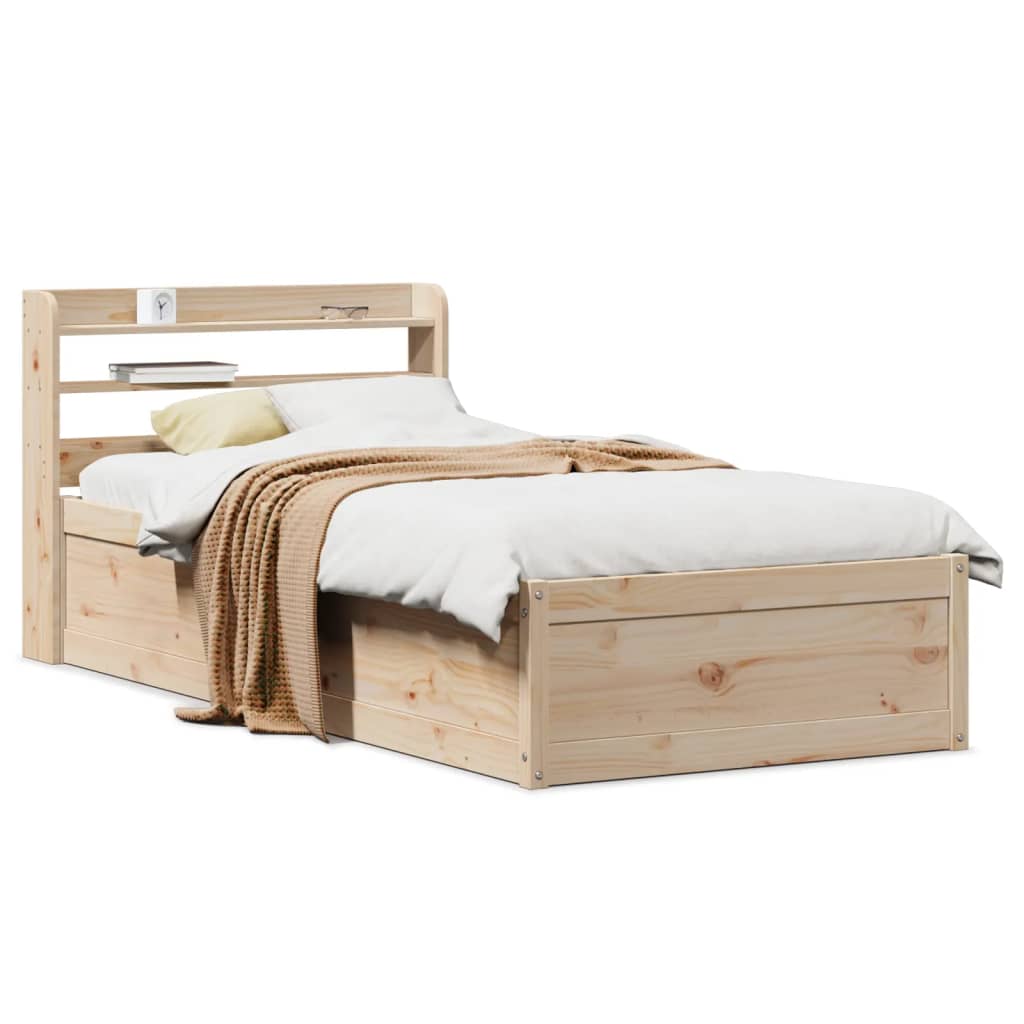 Bed Frame With Headboard 90X190 Cm Single Solid Wood Pine