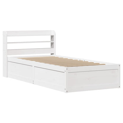 Bed Frame With Headboard White 90X190 Cm Single Solid Wood Pine