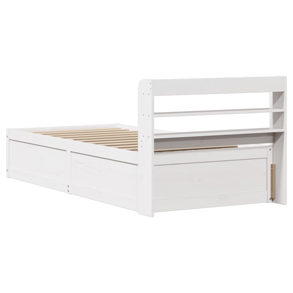 Bed Frame With Headboard White 90X190 Cm Single Solid Wood Pine