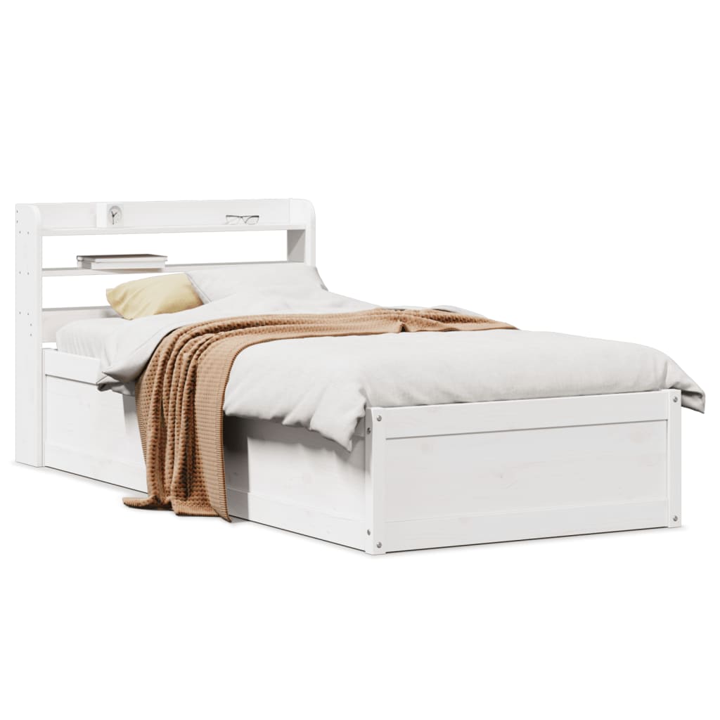 Bed Frame With Headboard White 90X190 Cm Single Solid Wood Pine