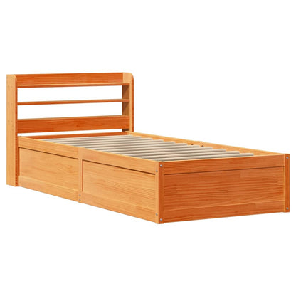 Bed Frame With Headboard Wax Brown 90X190 Cm Single Solid Wood Pine