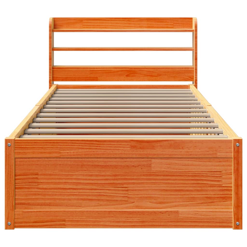 Bed Frame With Headboard Wax Brown 90X190 Cm Single Solid Wood Pine