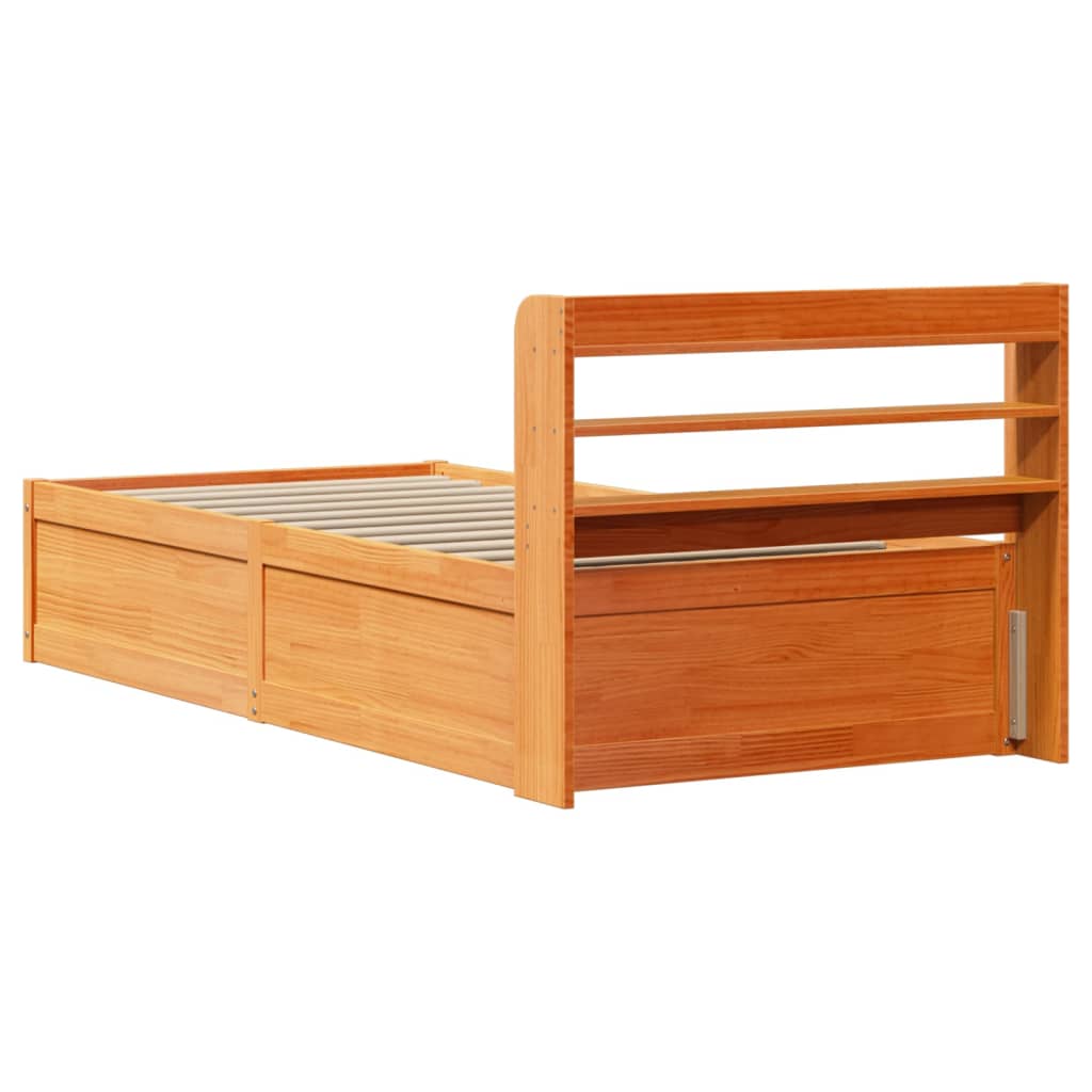 Bed Frame With Headboard Wax Brown 90X190 Cm Single Solid Wood Pine