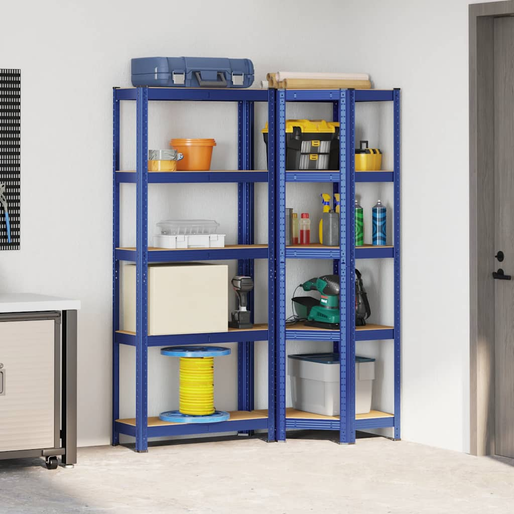 2 Piece 5-Layer Shelves Set Blue Steel&Engineered Wood