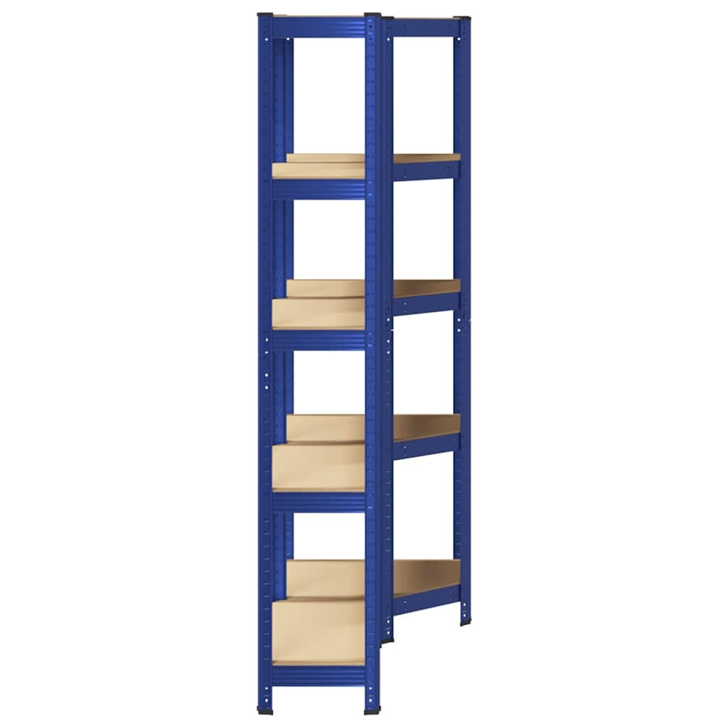 2 Piece 5-Layer Shelves Set Blue Steel&Engineered Wood