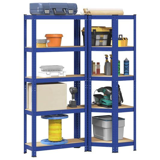 2 Piece 5-Layer Shelves Set Blue Steel&Engineered Wood