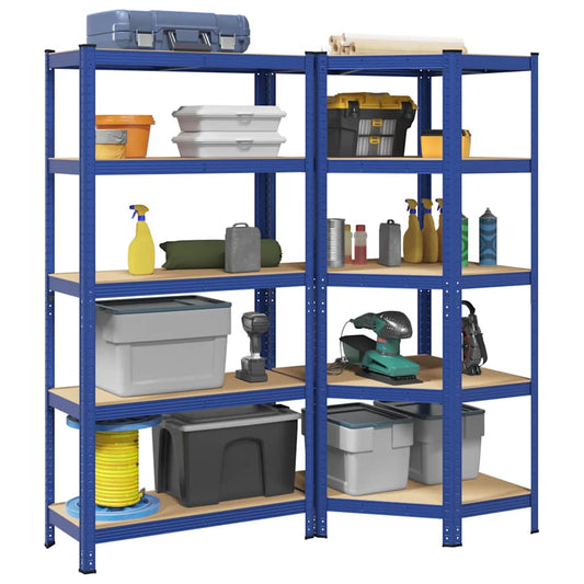 2 Piece 5-Layer Shelves Set Blue Steel&Engineered Wood