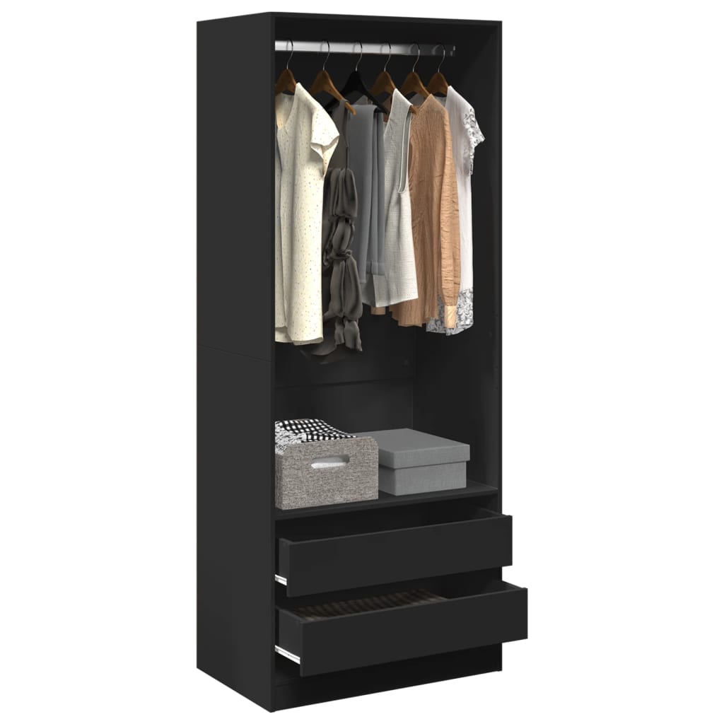 Wardrobe Black 80X50X200 Cm Engineered Wood