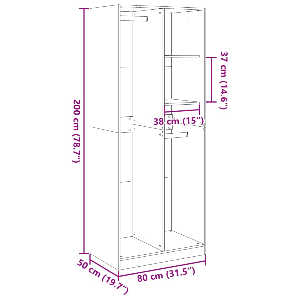 Wardrobe Black 80X50X200 Cm Engineered Wood