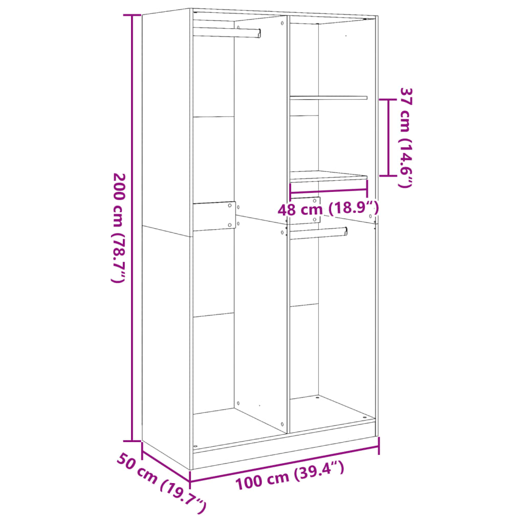 Wardrobe Black 100X50X200 Cm Engineered Wood