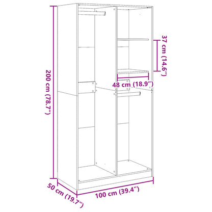 Wardrobe Black 100X50X200 Cm Engineered Wood