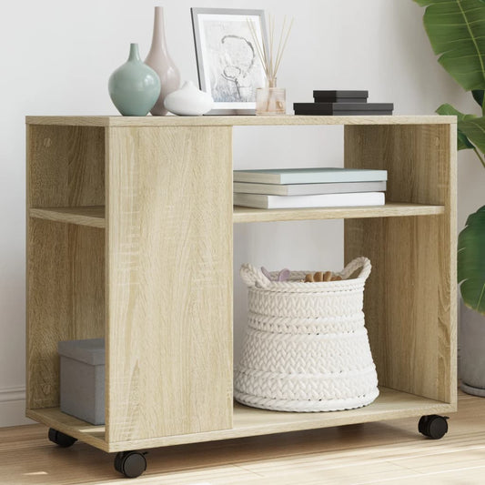 Side Table With Wheels Sonoma Oak 70X35X60 Cm Engineered Wood