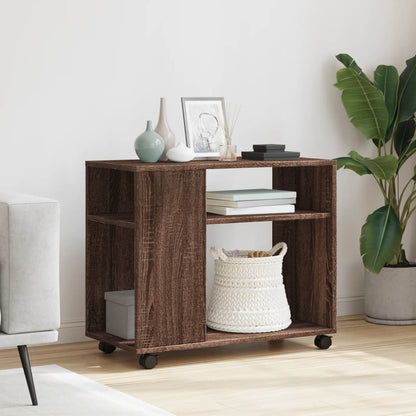 Side Table With Wheels Brown Oak 70X35X60 Cm Engineered Wood