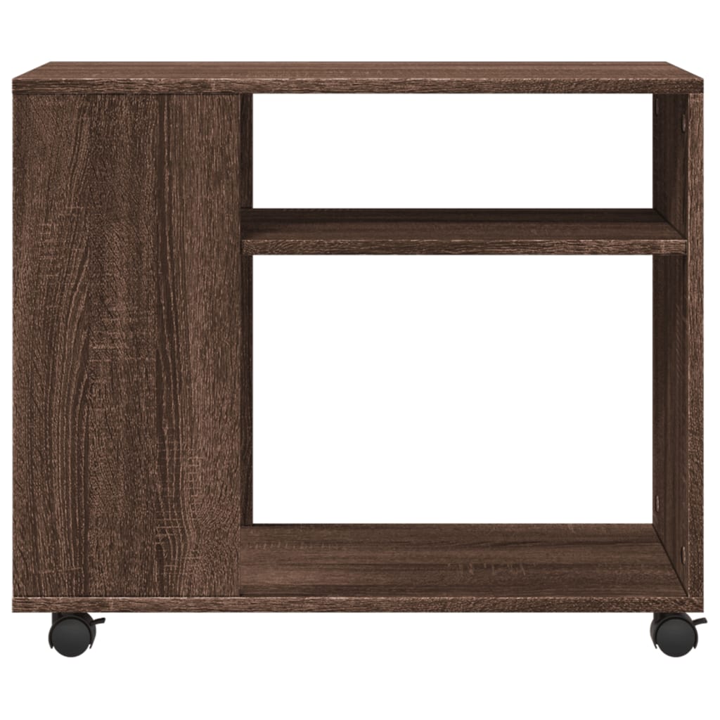 Side Table With Wheels Brown Oak 70X35X60 Cm Engineered Wood