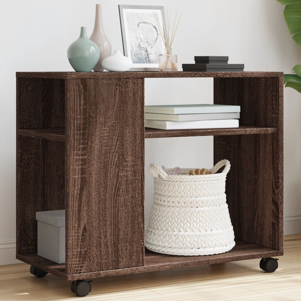 Side Table With Wheels Brown Oak 70X35X60 Cm Engineered Wood