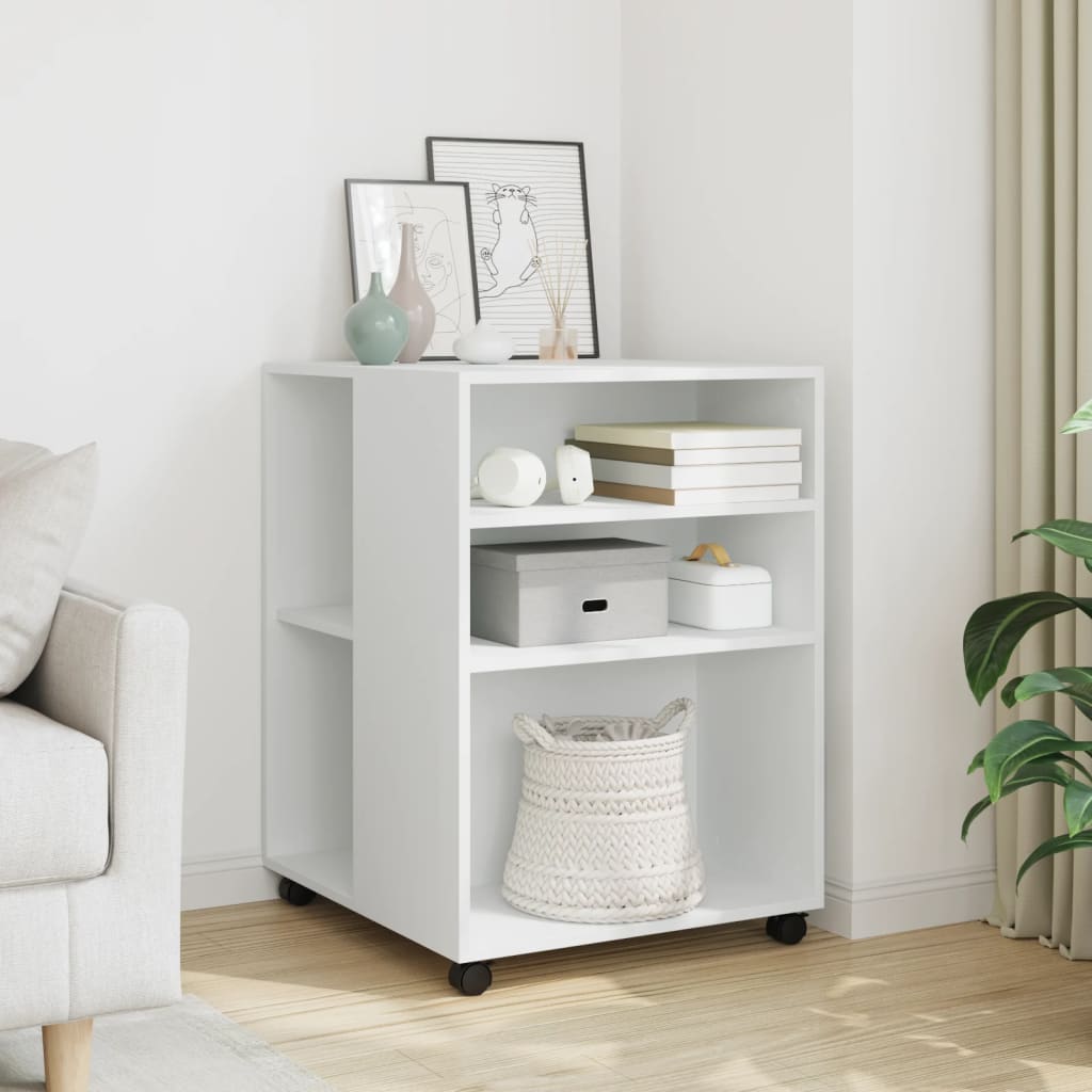 Side Table With Wheels White 55X60X78 Cm Engineered Wood