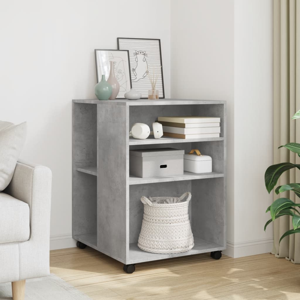 Side Table With Wheels Concrete Grey 55X60X78 Cm Engineered Wood